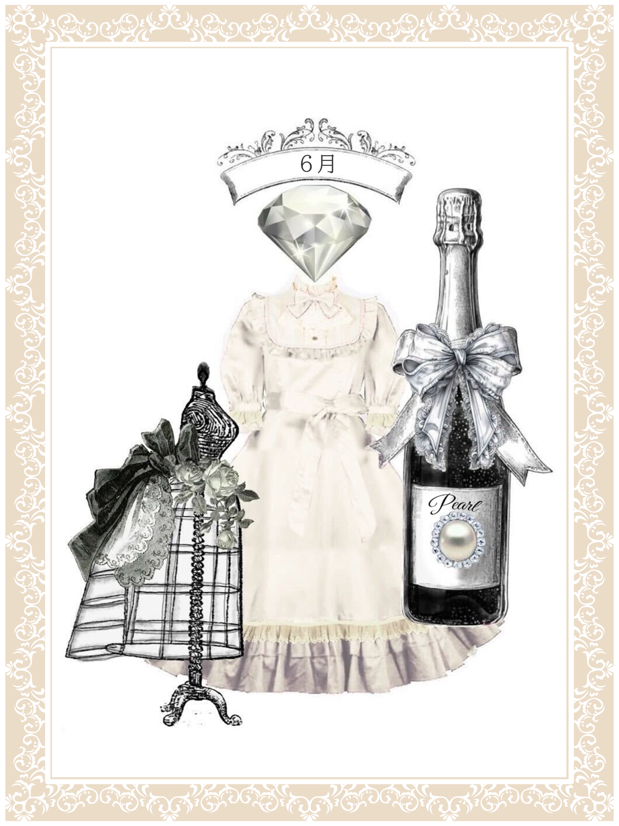 6月 Pearl】Jewelryクラシカルドールハーフスリーブロングドレス