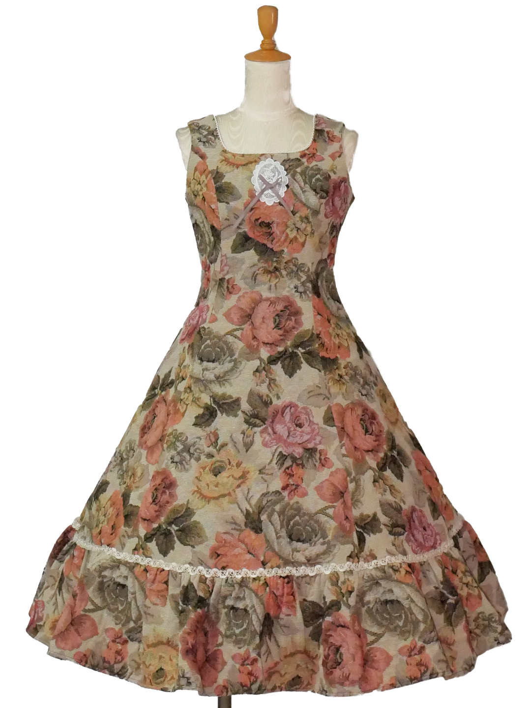 薔薇ゴブランタペストリーケープ付きスリーブレスドレス - Victorian