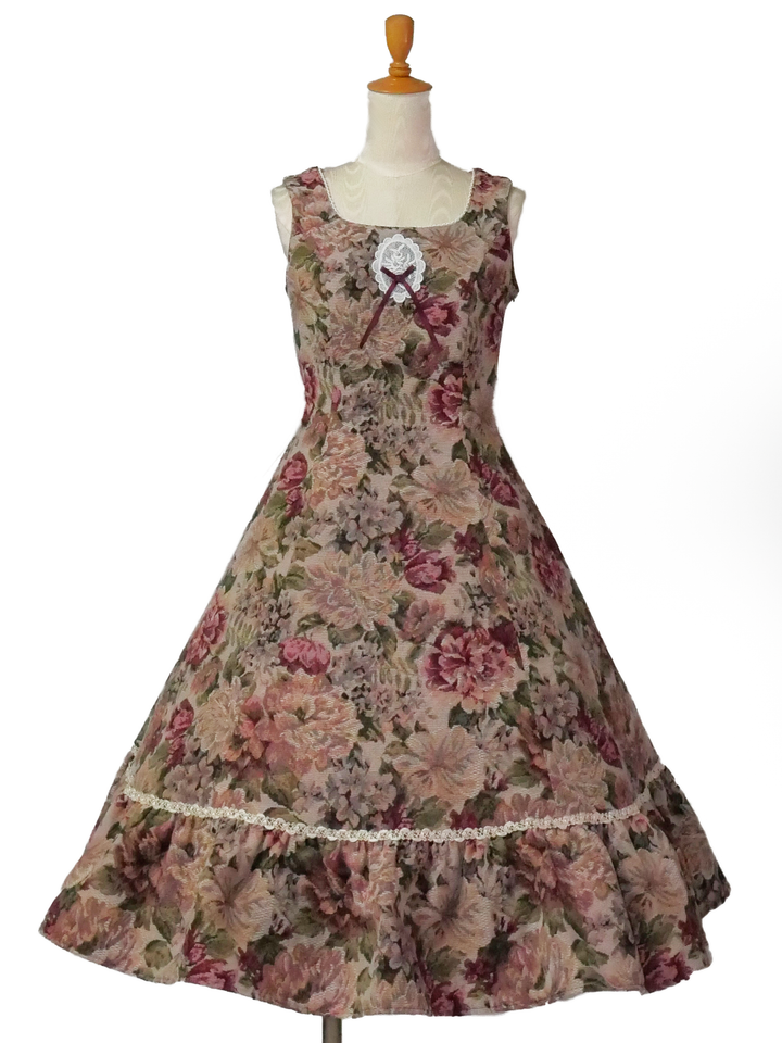 薔薇ゴブランタペストリーケープ付きスリーブレスドレス - Victorian