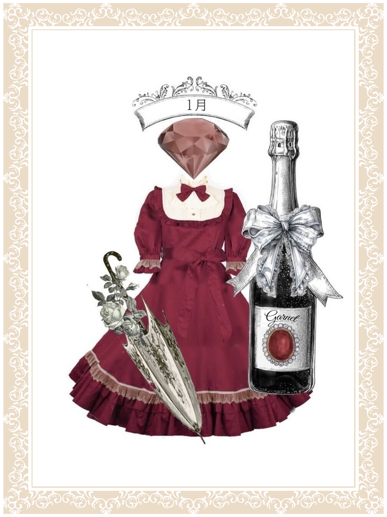 1月 Garnet】Jewelryクラシカルドールハーフスリーブロングドレス
