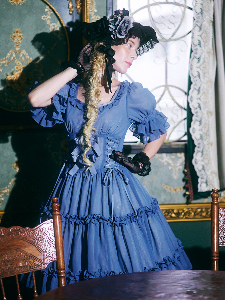 レースアップドールハーフスリーブドレス - lolita fashion japan