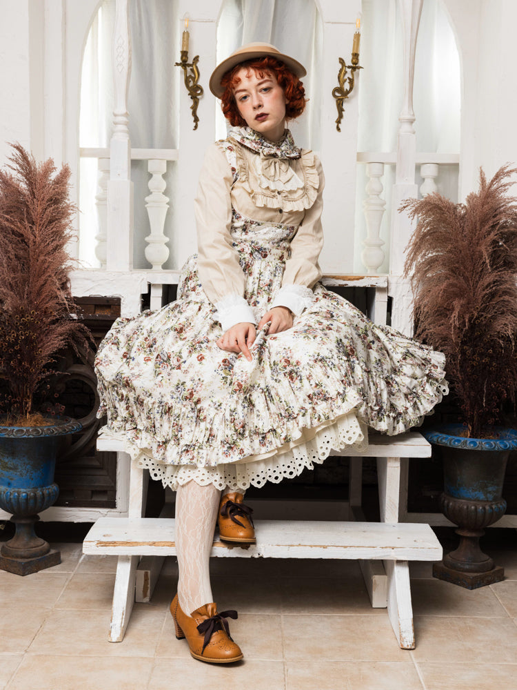 花柄 フリル エプロンドレス ヴィンテージ 日本製 アンティークロココブーケレイラエプロンドレス - Victorian maiden