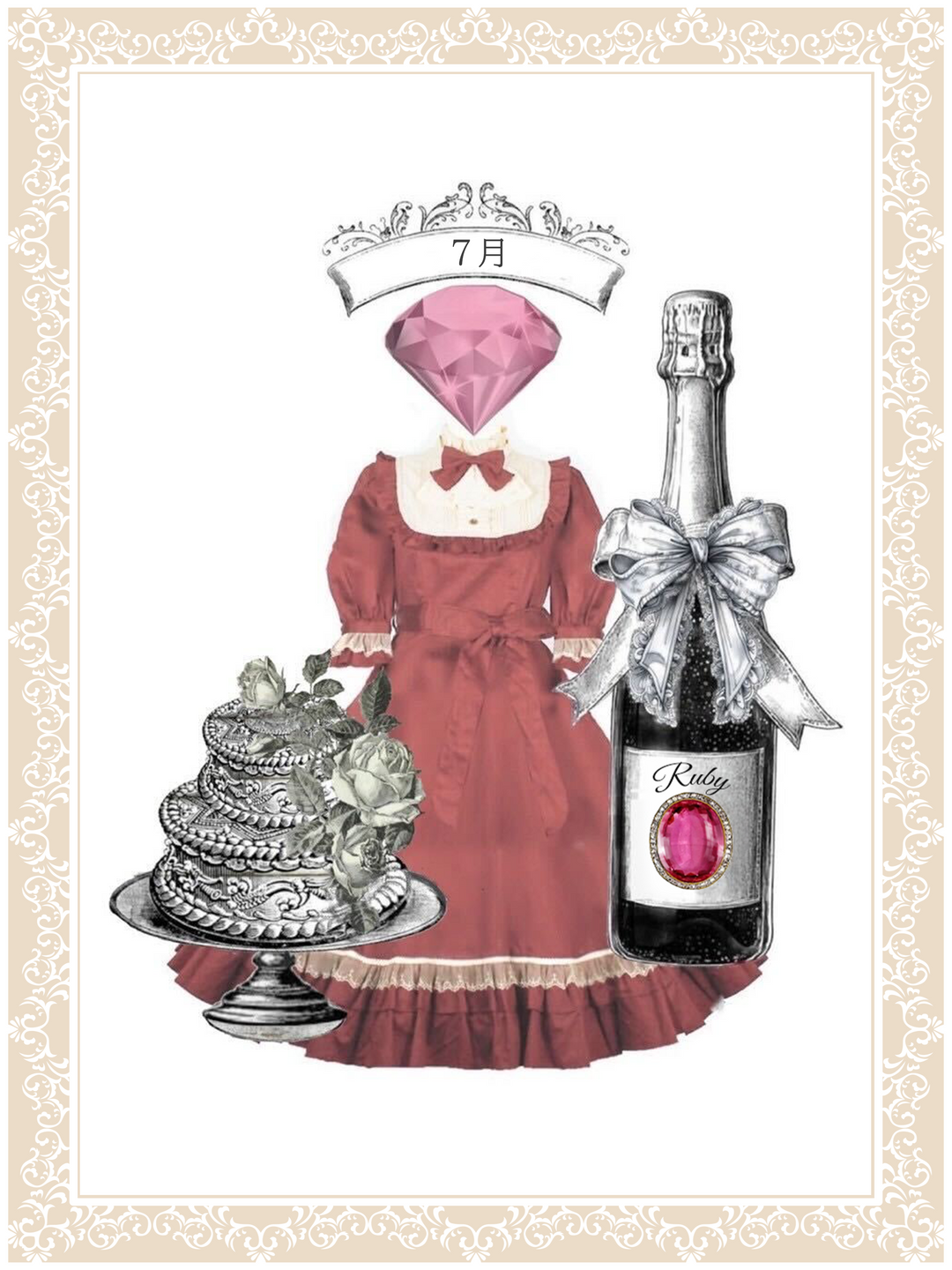 7月 Ruby】Jewelryクラシカルドールハーフスリーブロングドレス