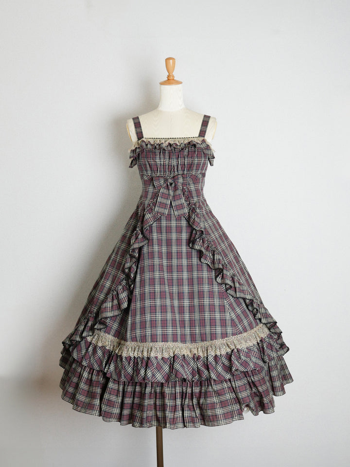 クラッシックチェックフリルリボンスリーブレスドレス 【受注期間: 3/3