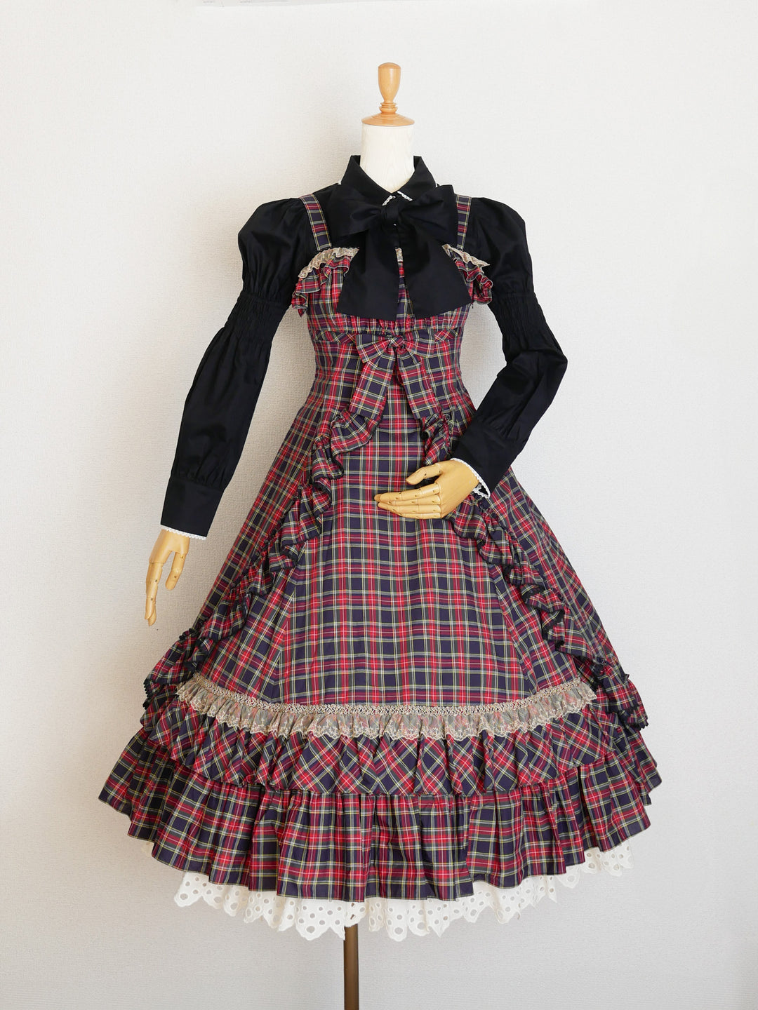 クラッシックチェックフリルリボンスリーブレスドレス 【受注期間: 3/3
