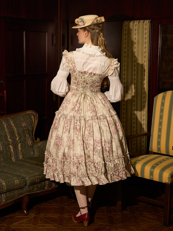 フラワーレーストリムエプロンドレス クラシカルブーケフリルエプロンドレス - Victorian maiden