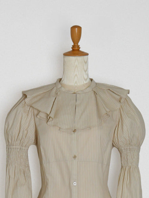 Victorian Maidenコレットストライプラッフルフリルブラウスベージュ コレットストライプラッフルフリルブラウス - Victorian maiden
