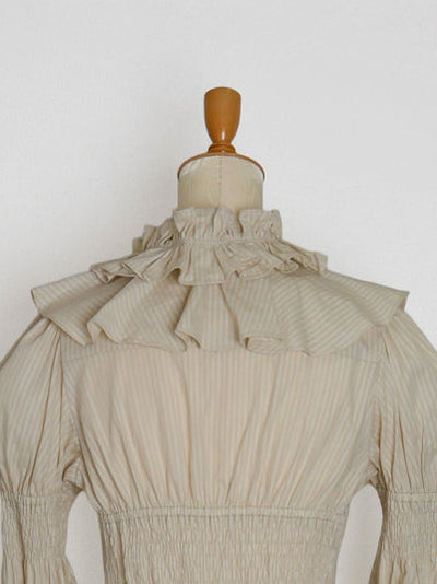 Victorian Maidenコレットストライプラッフルフリルブラウスベージュ