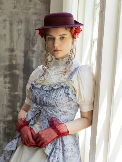 フレグランスロココフリルリボンスリーブレスドレス