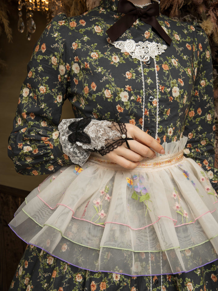 フラワーエンブロイダリーフリルコルセット - lolita fashion japan