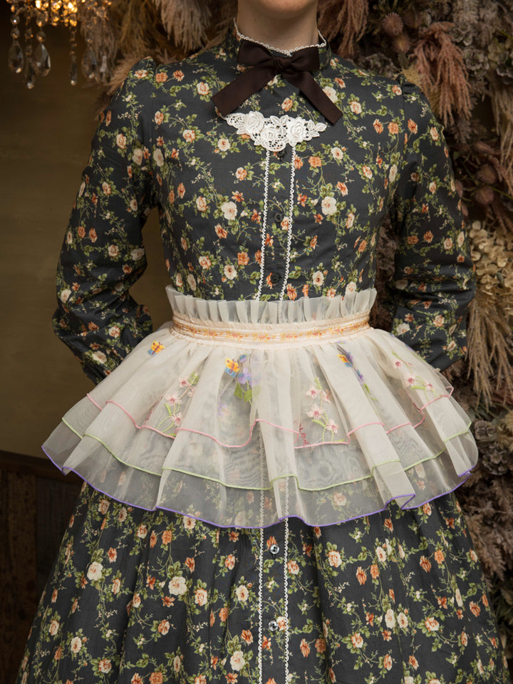 アンティークレース　フリル袖　ウッド　左手　木製　ジョイント　木 フラワーエンブロイダリーフリルコルセット - Victorian maiden