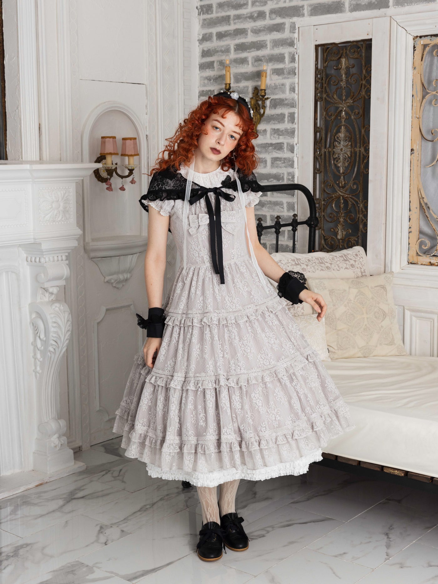 レーシーブーケティアードドレス（ペールブルー）