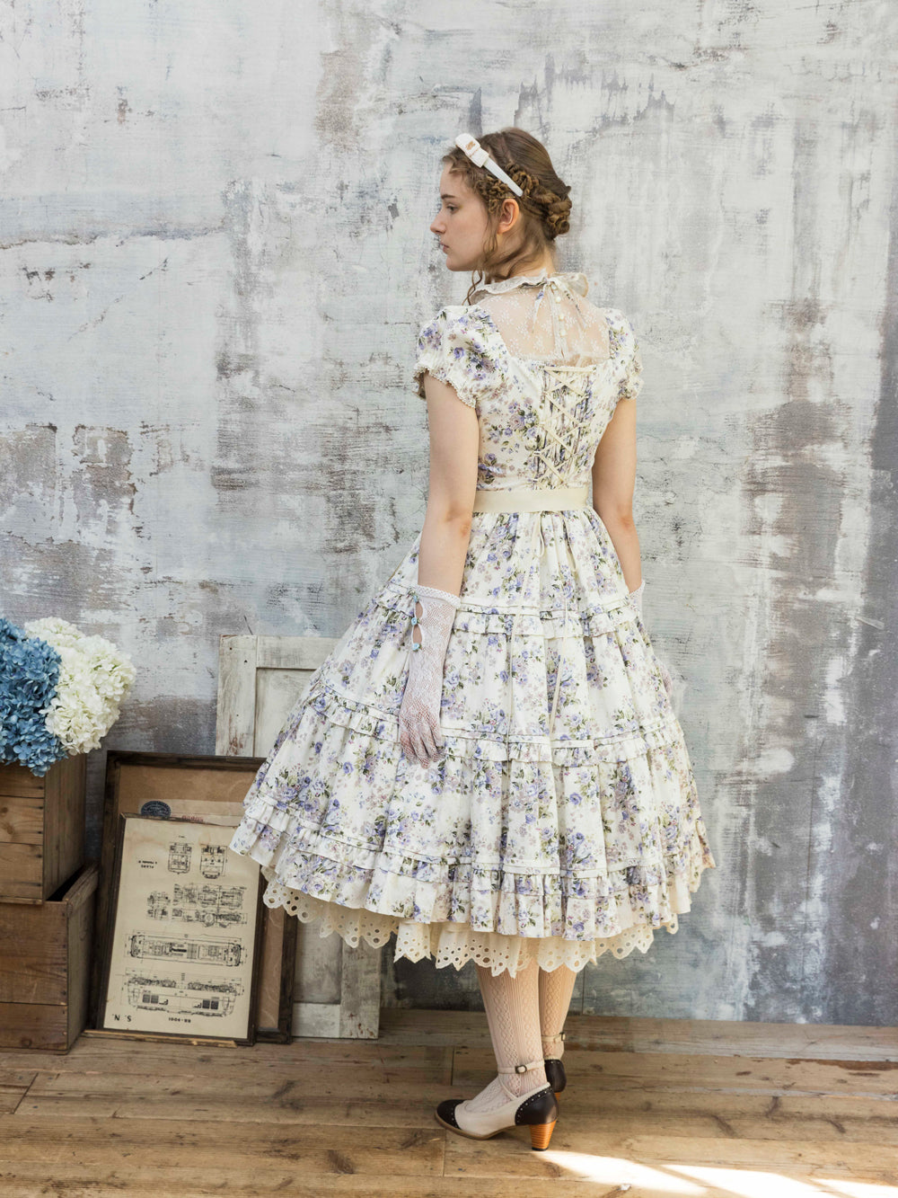 ロココブーケ・アルカンシェルティアードロングドレス 【ミルクティー