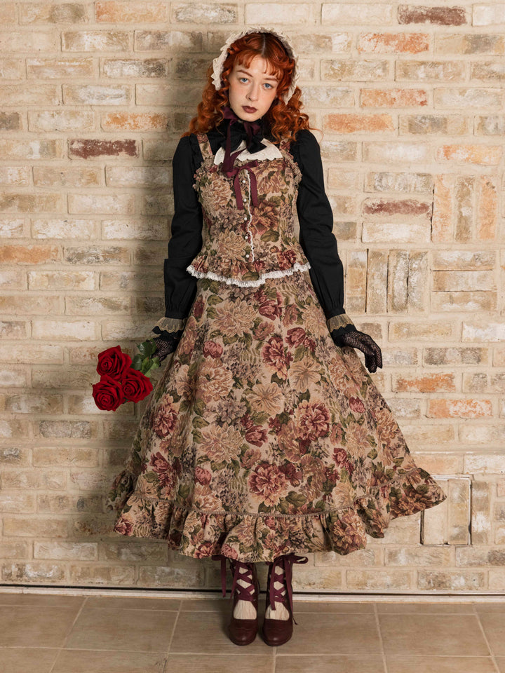 薔薇ゴブランタペストリーフリルビスチェ（ボルドー系） - Victorian