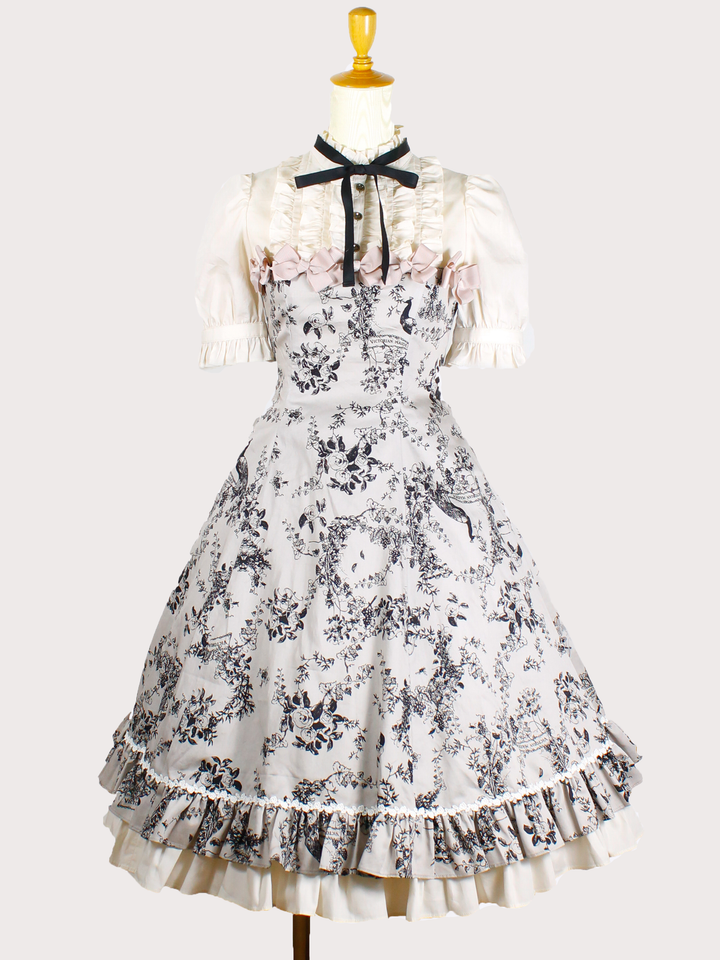 ワンダーガーデンメニーリボンハーフスリーブドールドレス - lolita ワンダーガーデンメニーリボンハーフスリーブドールドレス - lolita