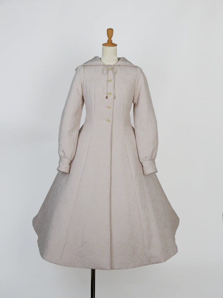 Victorian maiden 襟付きベージュロングコート マトラッセローズフーデットロングコート - Victorian maiden