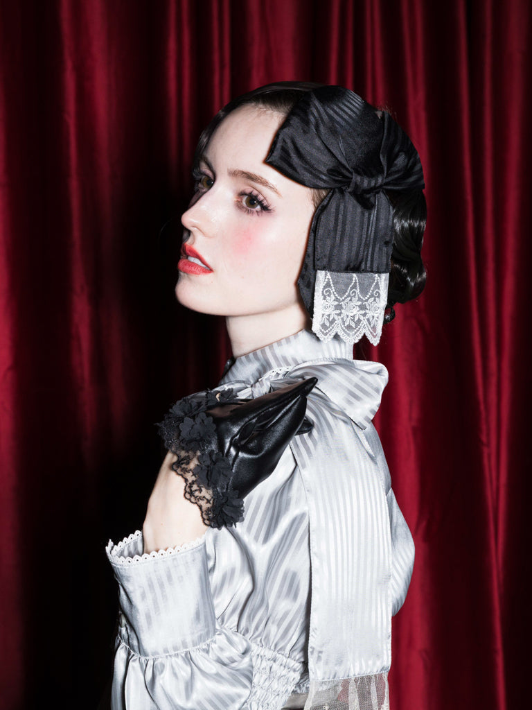 シャイニーストライプトーク帽 - lolita fashion japan【Victorian