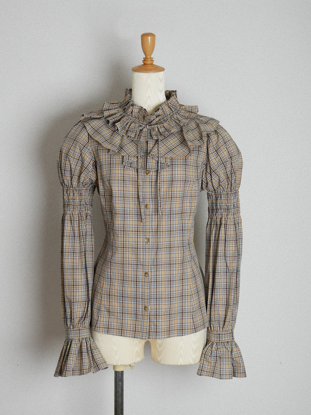 クラッシックチェックラッフルフリルブラウス