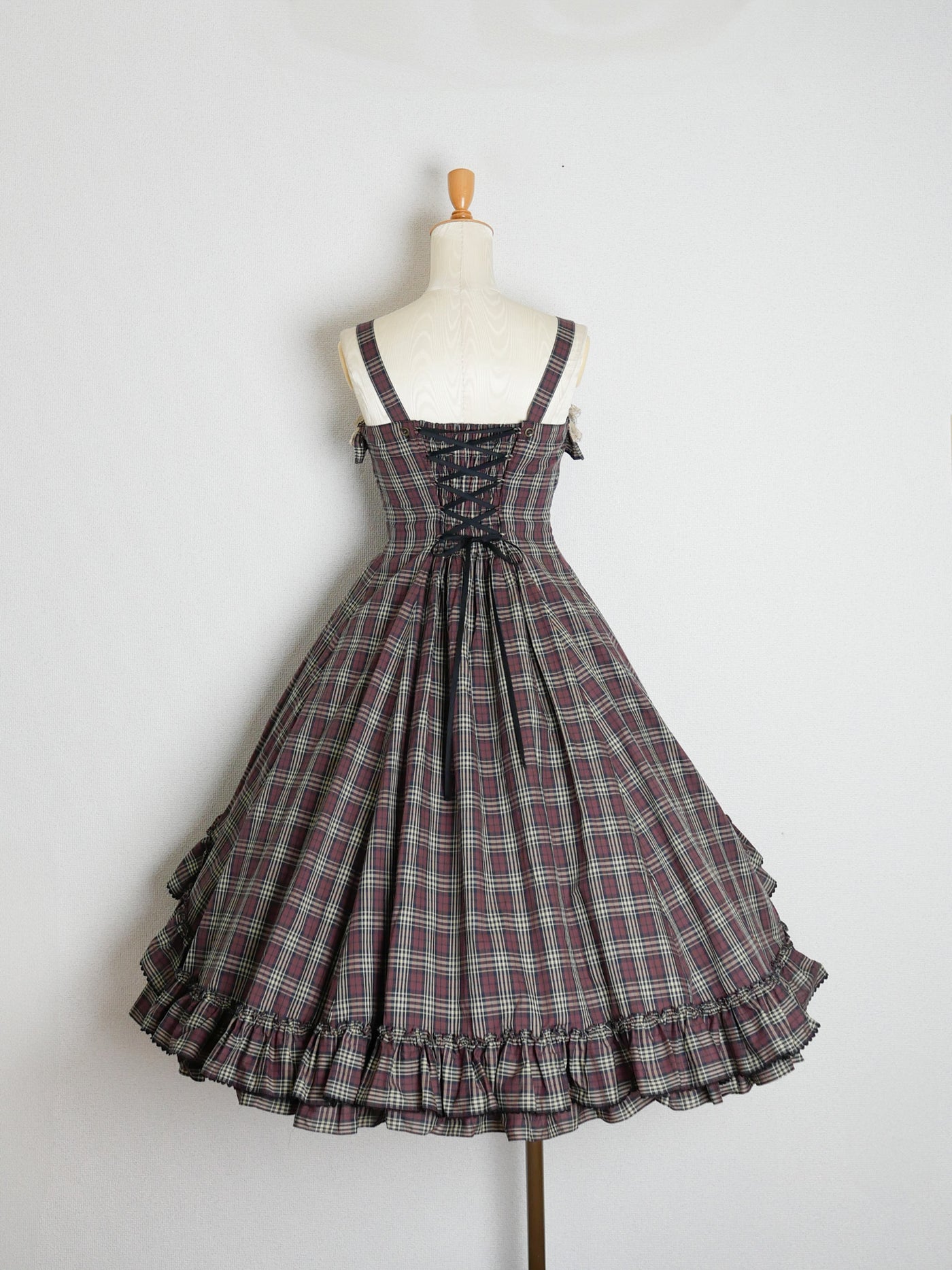 クラッシックチェックフリルリボンスリーブレスドレス 【受注期間: 3/3