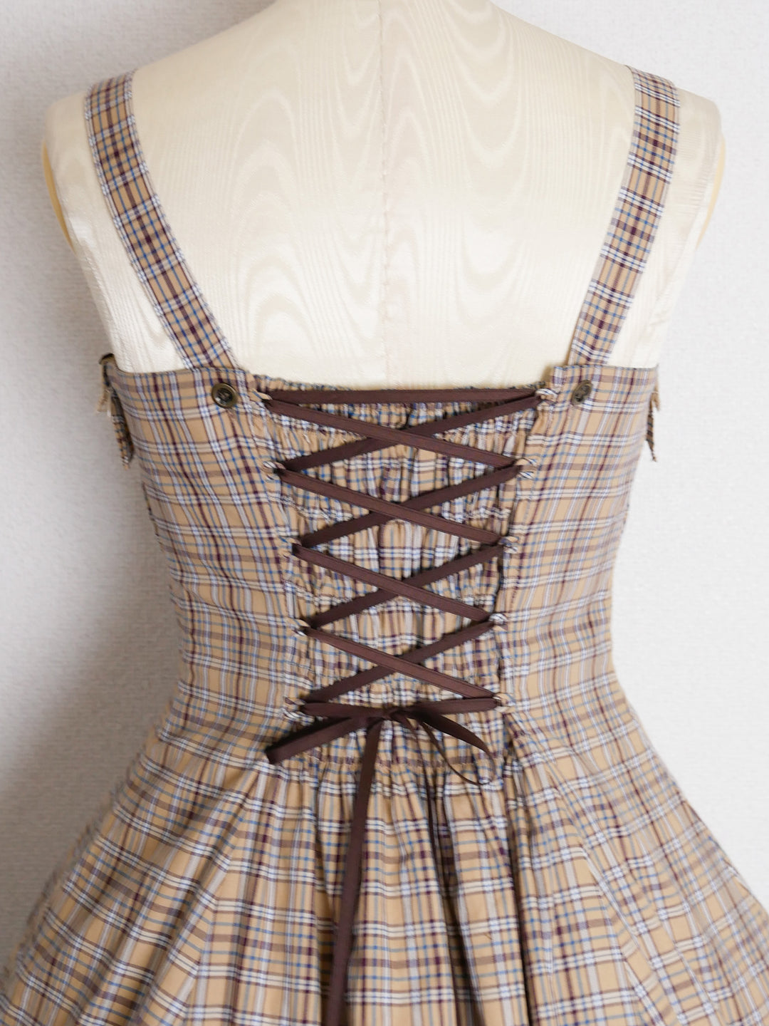 クラシックチェックフリルリボンスリーブレスドレス - Victorian