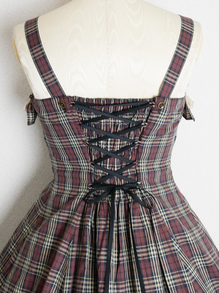 クラシックチェックフリルリボンスリーブレスドレス - Victorian
