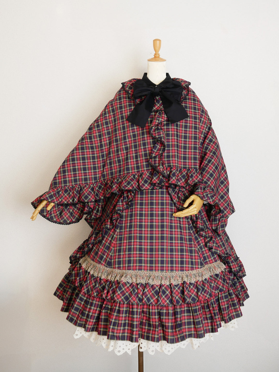 クラッシックチェックフリルリボンスリーブレスドレス 【受注期間: 3/3