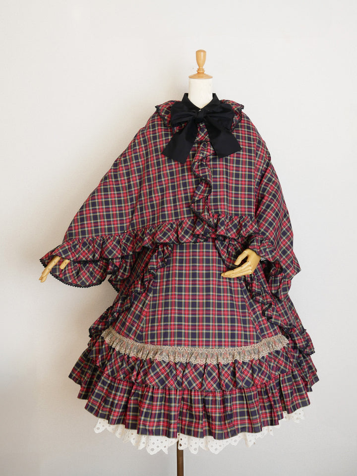 クラッシックチェックフリルリボンスリーブレスドレス 【受注期間: 3/3