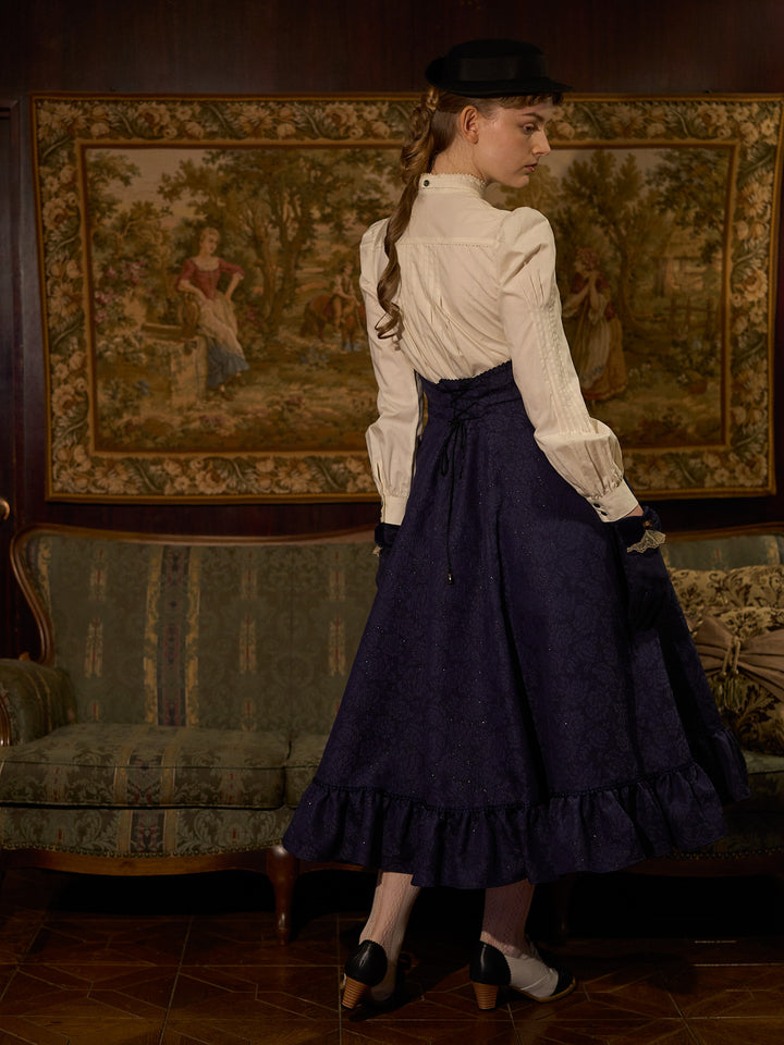 Victorian maiden ハイウエストスカート　サックスブルー マトラッセローズハイウエストスカート - Victorian maiden
