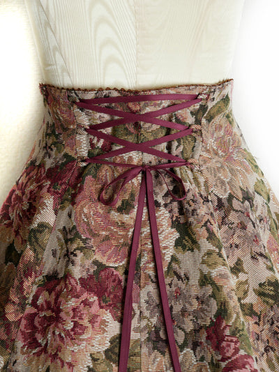 薔薇ゴブランタペストリーハイウエストスカート（ボルドー系）