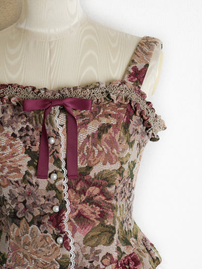 薔薇ゴブランタペストリーフリルビスチェ（ボルドー系）