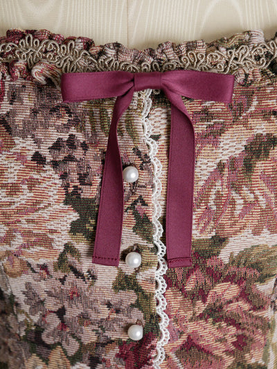 薔薇ゴブランタペストリーフリルビスチェ（ボルドー系）