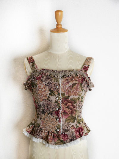 薔薇ゴブランタペストリーフリルビスチェ（ボルドー系）