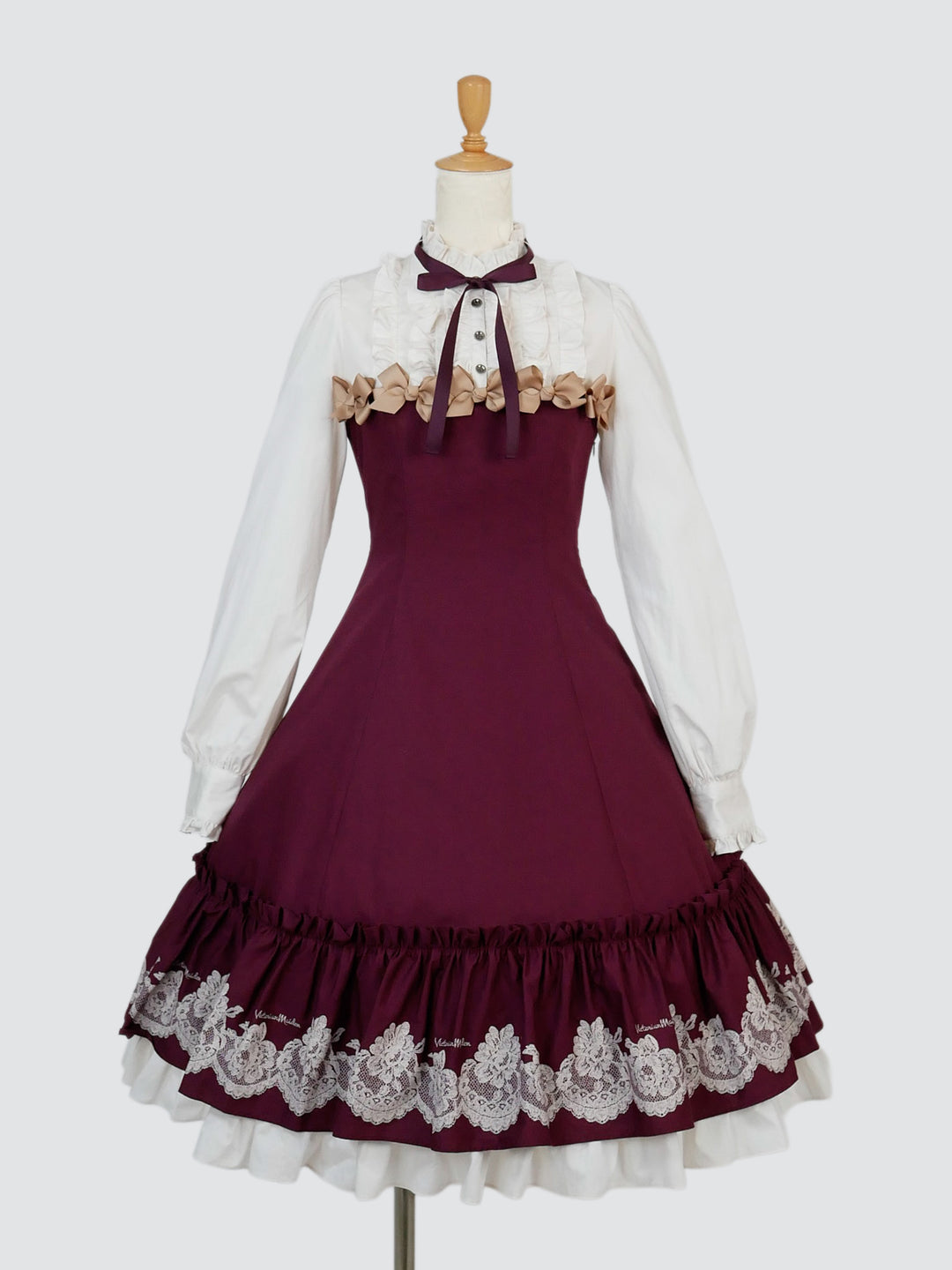 vintageレースプリントサテンメニーリボンドールドレス【受注期間:7/23