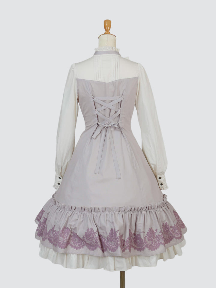vintageレースプリントサテンメニーリボンドールドレス【受注期間:7/23