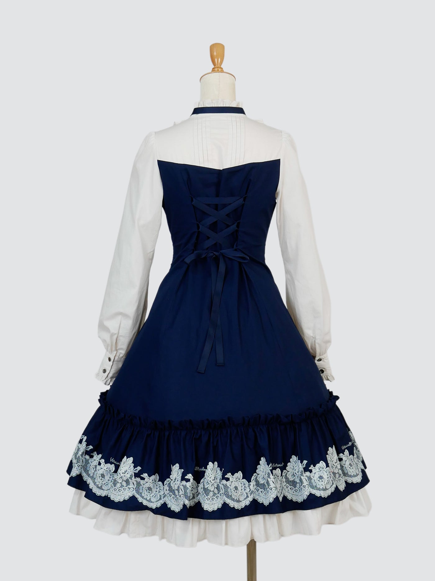 vintageレースプリントサテンメニーリボンドールドレス【受注期間:7/23