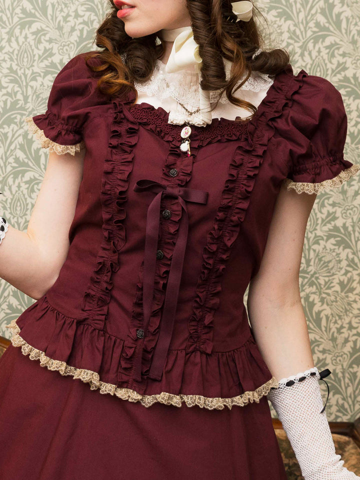 vintageレースプリントスリーブフリルビスチェ【受注期間:7/23 12:00